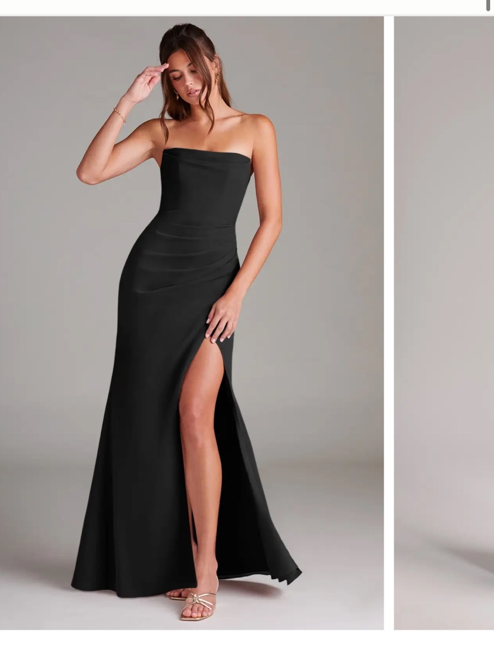 Azazie Leonis Bridesmaid Dress Strapless Black Evening Gown with Side Thigh Slit